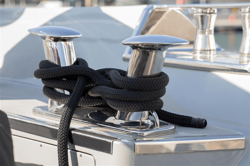 Braided marine rope tied to a cleat