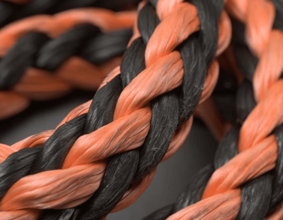 Spool of orange Samson Rope hoisting rope used for crane operations