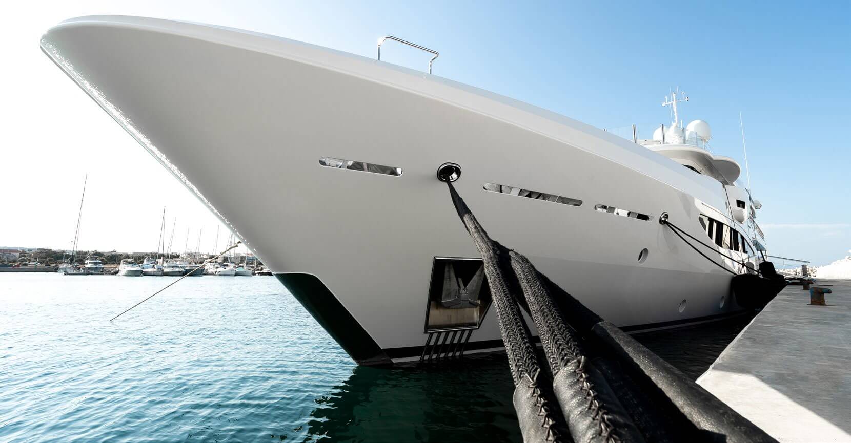 Black rope coiled on a deck